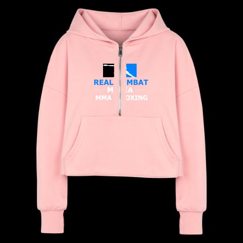 RCM MMA & BOXING Light Blue White Text - Women's Half Zip Cropped Hoodie