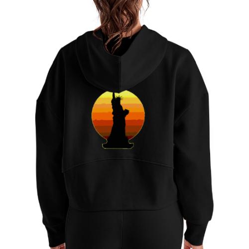 USA: Golden Horizon Liberty - Women's Half Zip Cropped Hoodie
