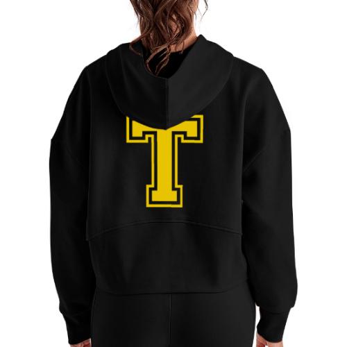 Letter T – Capital Athletic Alphabet Monogram - Women's Half Zip Cropped Hoodie