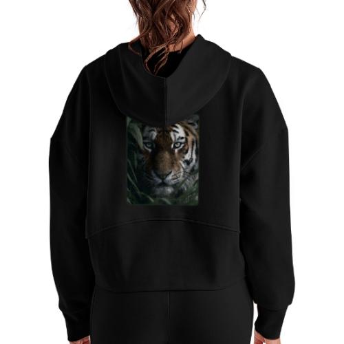 Tiger Jungle Eyes Wildlife Design - Women's Half Zip Cropped Hoodie