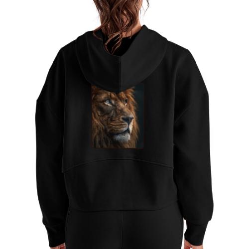 Lion Portrait Majestic Wildlife Design - Women's Half Zip Cropped Hoodie