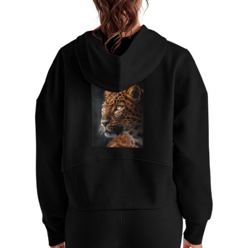 Amur Leopard Face Wildlife Design - Women's Half Zip Cropped Hoodie