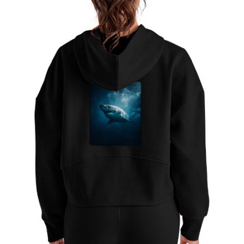 Great White Shark Ocean Design - Women's Half Zip Cropped Hoodie