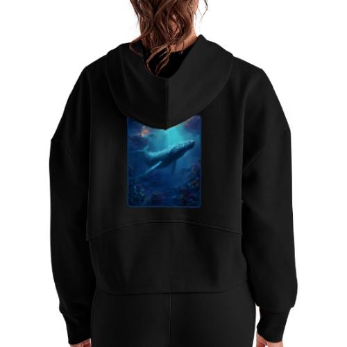 Humpback Whale Ocean Reef Design - Women's Half Zip Cropped Hoodie