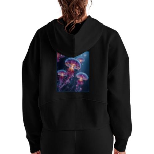 Glowing Jellyfish Deep Sea Design - Women's Half Zip Cropped Hoodie