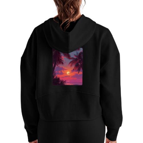 Tropical Sunset Palm Silhouette Design - Women's Half Zip Cropped Hoodie