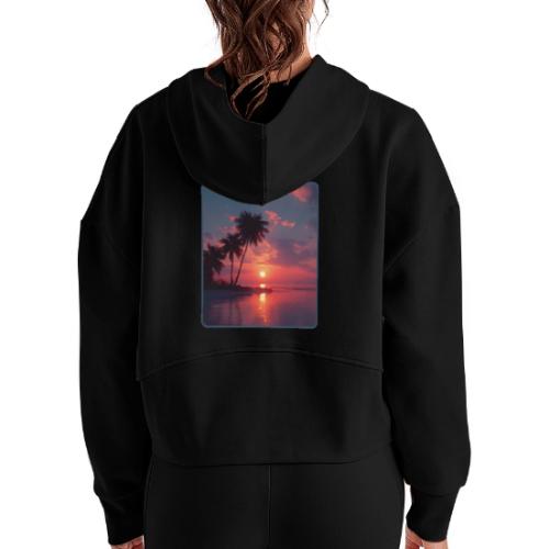 Tropical Sunset Ocean Reflection Design - Women's Half Zip Cropped Hoodie