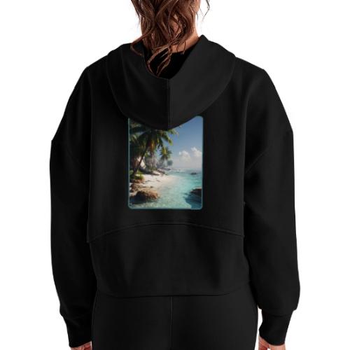 Tropical Beach Paradise Palm Design - Women's Half Zip Cropped Hoodie