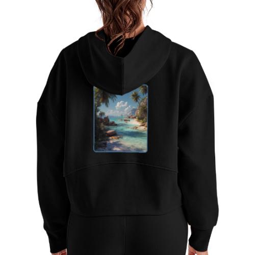 Tropical Island Paradise Ocean Design - Women's Half Zip Cropped Hoodie