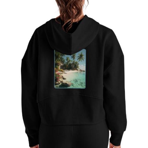 Serene Tropical Beach Floral Design - Women's Half Zip Cropped Hoodie