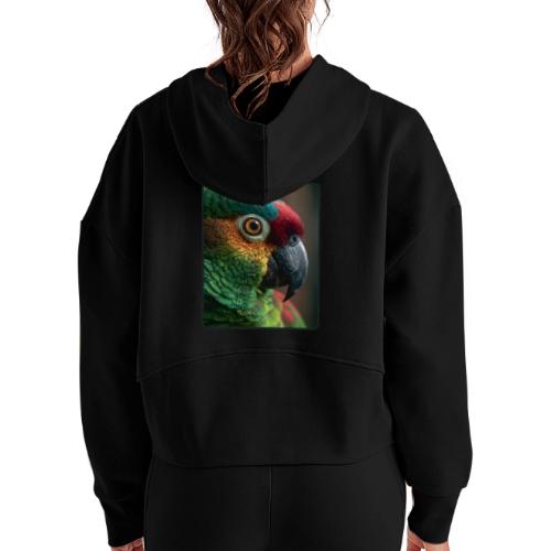 Colorful Parrot Close-Up Design - Women's Half Zip Cropped Hoodie