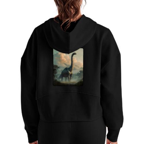 Brachiosaurus Prehistoric Scene Design - Women's Half Zip Cropped Hoodie