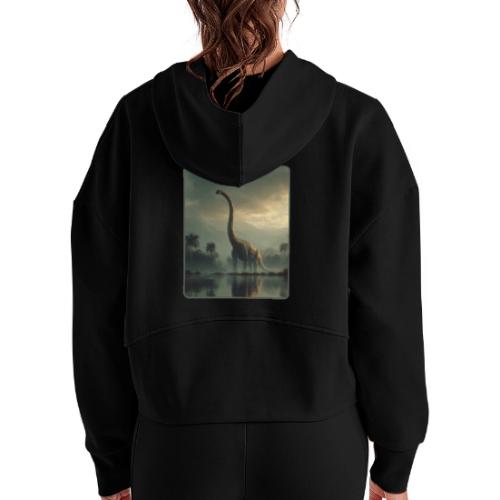 Brachiosaurus Misty Lake Design - Women's Half Zip Cropped Hoodie