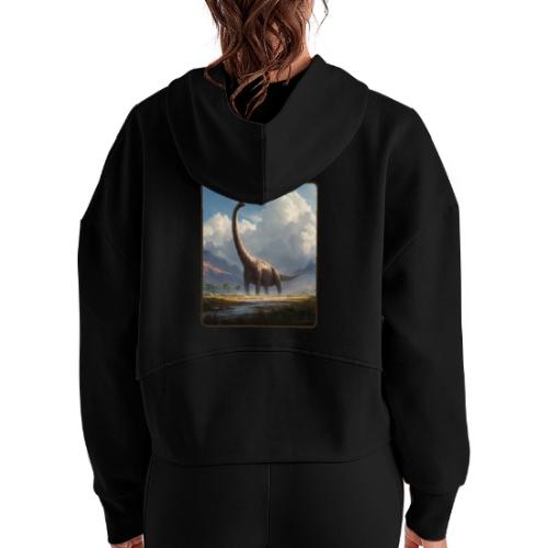 Brachiosaurus Valley Landscape Design - Women's Half Zip Cropped Hoodie