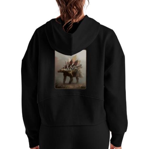 Stegosaurus Misty Forest Design - Women's Half Zip Cropped Hoodie