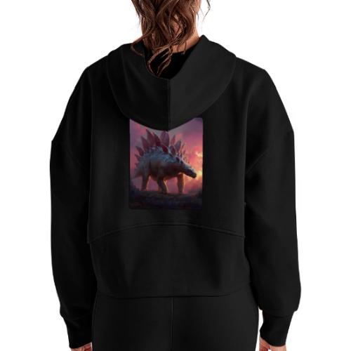 Stegosaurus Sunset Forest Design - Women's Half Zip Cropped Hoodie