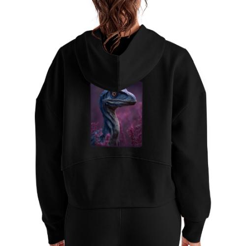Blue Velociraptor Portrait Design - Women's Half Zip Cropped Hoodie