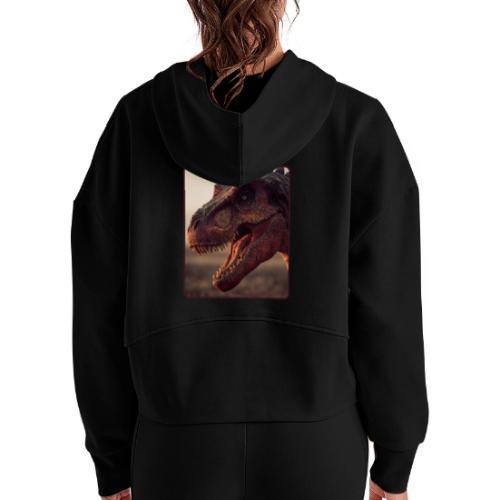 T Rex Roaring Close-Up Design - Women's Half Zip Cropped Hoodie