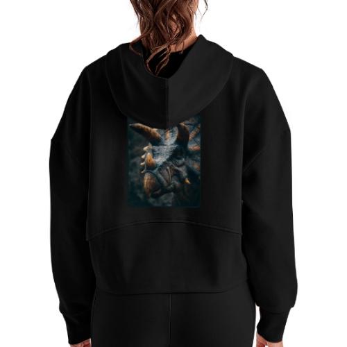 Triceratops Detailed Portrait Design - Women's Half Zip Cropped Hoodie