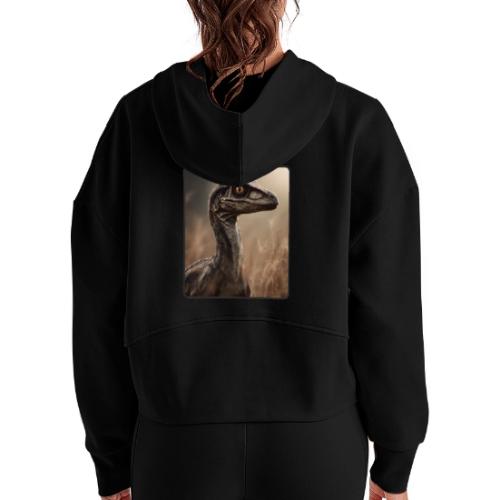 Velociraptor Feathered Portrait Design - Women's Half Zip Cropped Hoodie