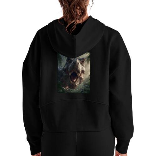 T Rex Jungle Roar Design - Women's Half Zip Cropped Hoodie