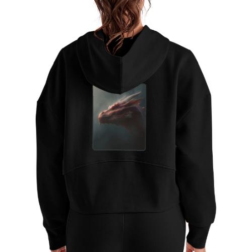 Red Dragon Fog Portrait Design - Women's Half Zip Cropped Hoodie