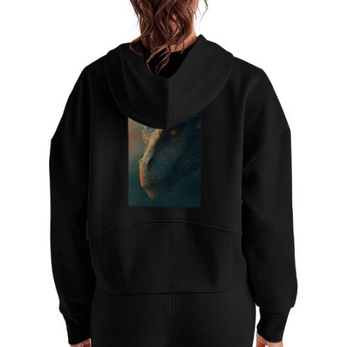 Golden Eye Dragon Close-Up Design - Women's Half Zip Cropped Hoodie