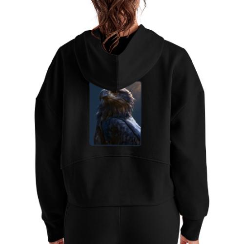 Majestic Eagle Cinematic Portrait Design - Women's Half Zip Cropped Hoodie
