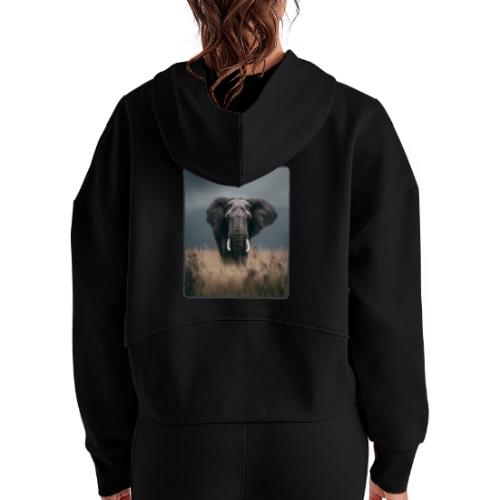 Majestic African Elephant Portrait Design - Women's Half Zip Cropped Hoodie
