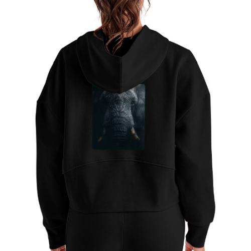 Shadow Elephant Intense Eyes Design - Women's Half Zip Cropped Hoodie
