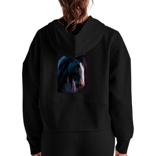 Noble Horse Cinematic Portrait Design - Women's Half Zip Cropped Hoodie