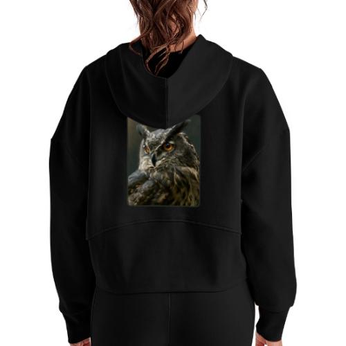 Eurasian Eagle Owl Portrait Design - Women's Half Zip Cropped Hoodie