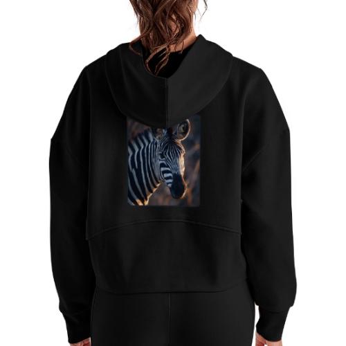 Majestic Zebra Sunset Portrait Design - Women's Half Zip Cropped Hoodie