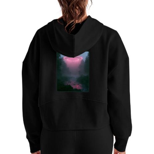 Neon UFO Forest River Design - Women's Half Zip Cropped Hoodie