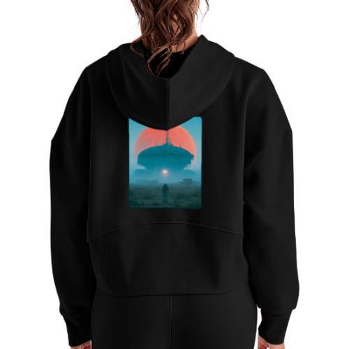 Astronaut Alien Outpost Design - Women's Half Zip Cropped Hoodie