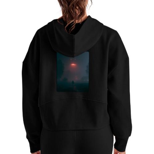 Mysterious UFO Encounter Design - Women's Half Zip Cropped Hoodie