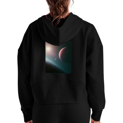 Deep Space Planet Horizon Art - Women's Half Zip Cropped Hoodie