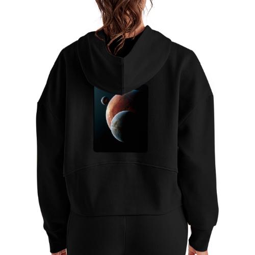 Three Planets Deep Space Design - Women's Half Zip Cropped Hoodie