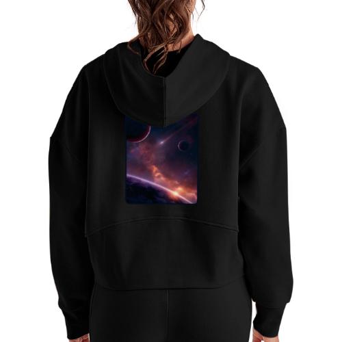 Cosmic Sunset Nebula Space Art - Women's Half Zip Cropped Hoodie