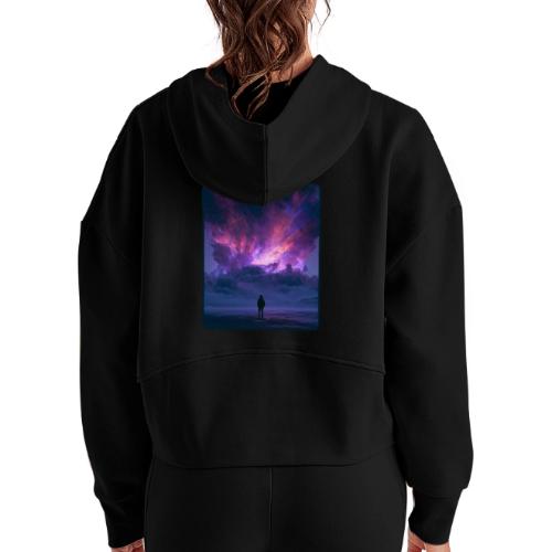 Cosmic Supernova Night Design - Women's Half Zip Cropped Hoodie
