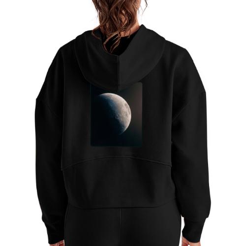 Crescent Moon Celestial Artwork - Women's Half Zip Cropped Hoodie