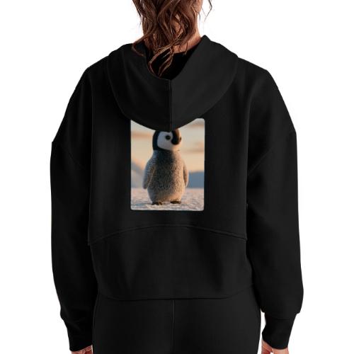 Cute Penguin Chick Sunrise Design - Women's Half Zip Cropped Hoodie