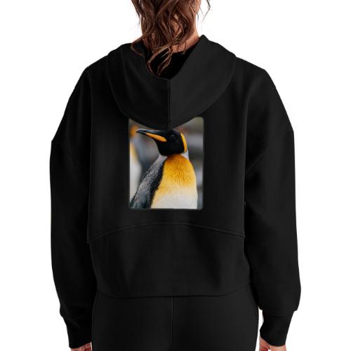 King Penguin Portrait Design - Women's Half Zip Cropped Hoodie