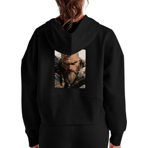 Fierce Viking Warrior Portrait - Women's Half Zip Cropped Hoodie