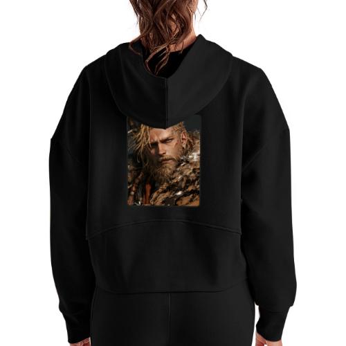 Battle-Scarred Viking Warrior - Women's Half Zip Cropped Hoodie