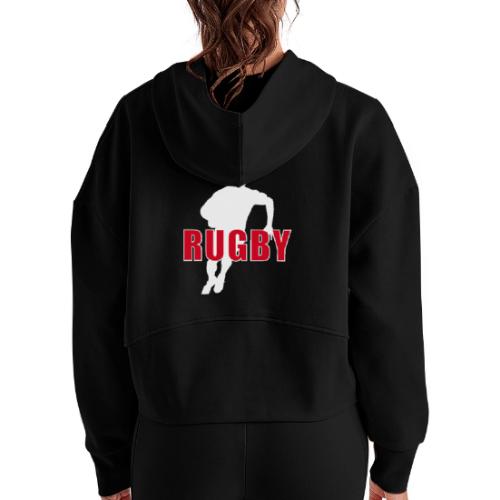 Bold Rugby Action Silhouette - Women's Half Zip Cropped Hoodie