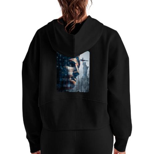 USA: Liberty in Three Visions - Women's Half Zip Cropped Hoodie