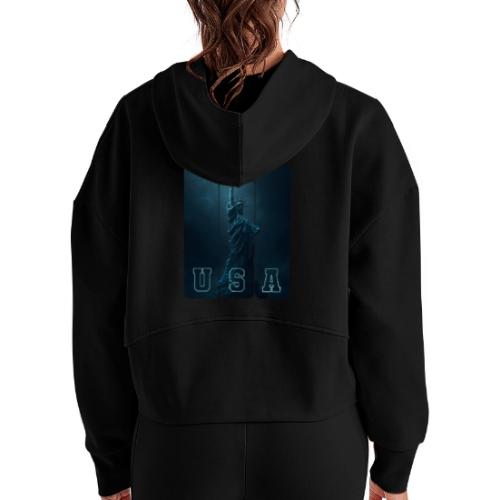 Neon Liberty USA Triptych - Women's Half Zip Cropped Hoodie