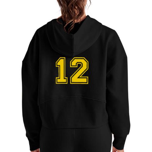 Number 12 in a classic athletic collegiate font - Women's Half Zip Cropped Hoodie