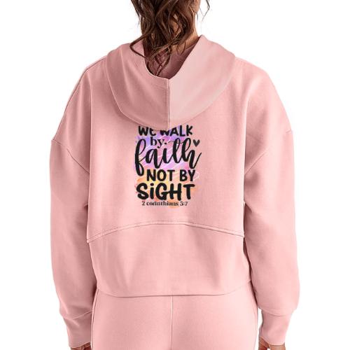 Harmony Collection - We Walk by Faith not by Sight - Women's Half Zip Cropped Hoodie